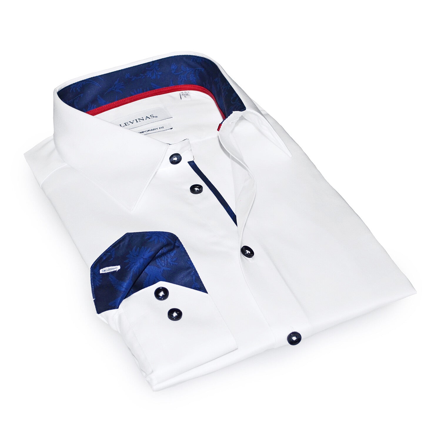 Contrast Collar & Cuff Button Up // White + Nature Navy Trim