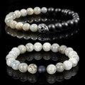 Skull + Labradorite + Matte Onyx Stone Stretch Bracelets // Set of 2 // 8.25"