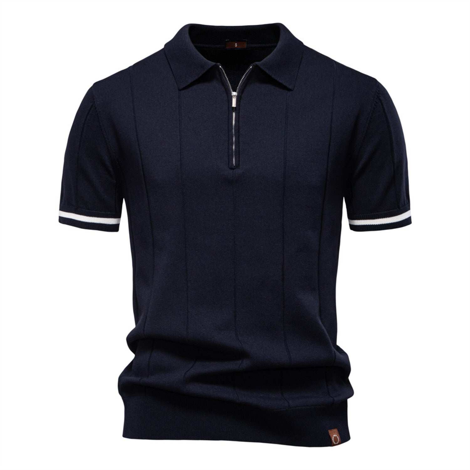 Zippered Paneled Polo T-shirt // Navy blue