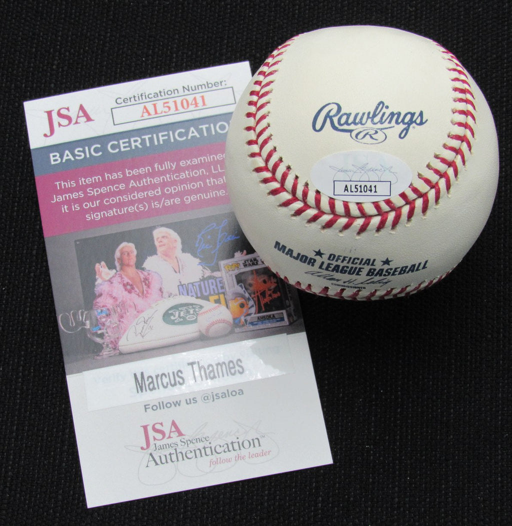 Marcus Thames Signed/Auto Yankees 100th OML Baseball JSA  186781
