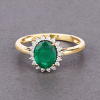1.34 Carat Genuine Zambian Emerald and White Diamond 14K Yellow Gold Ring