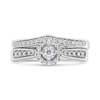 .925 Sterling Silver 1/3 Cttw Diamond Halo and Pave Shank Engagement Ring Set (I-J Color, I3 Clarity) - Ring Size 7