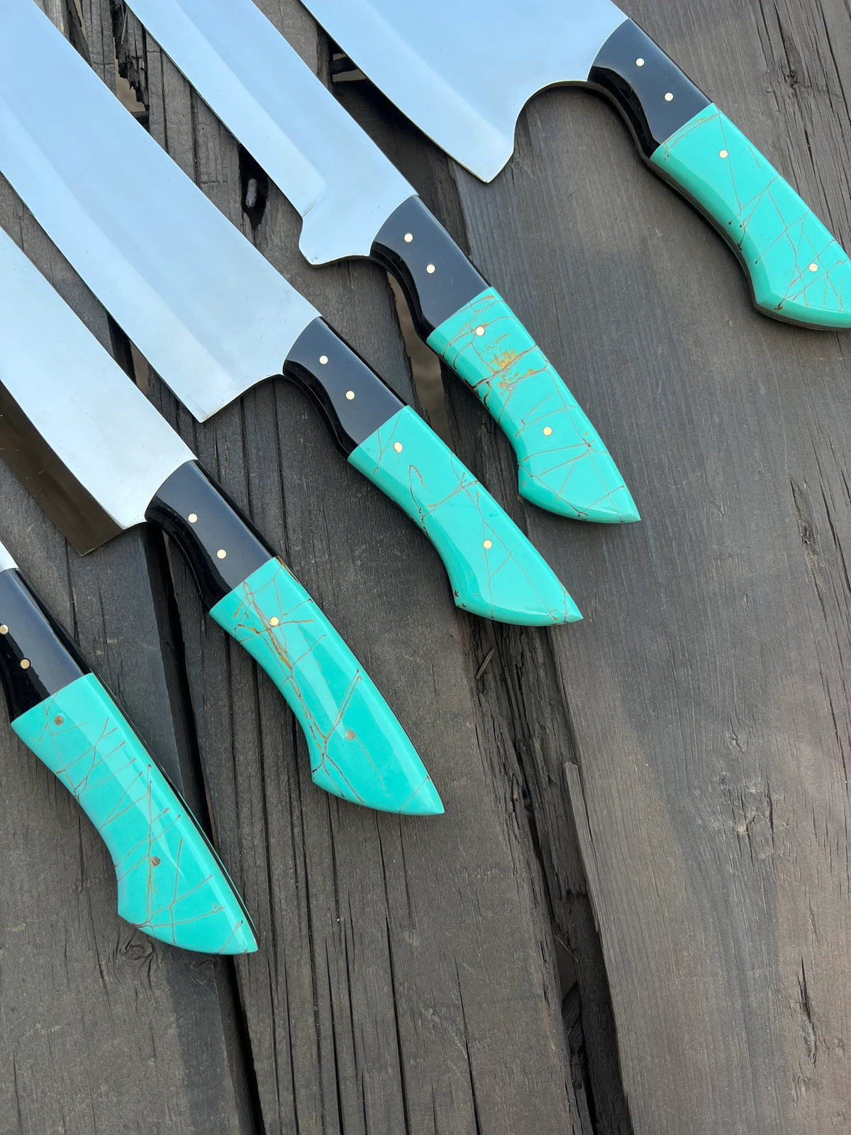 Stainless Knife Set – 8" Forged Stainless Steel Blade with Epoxy Resin Handle & Leather Sheath
