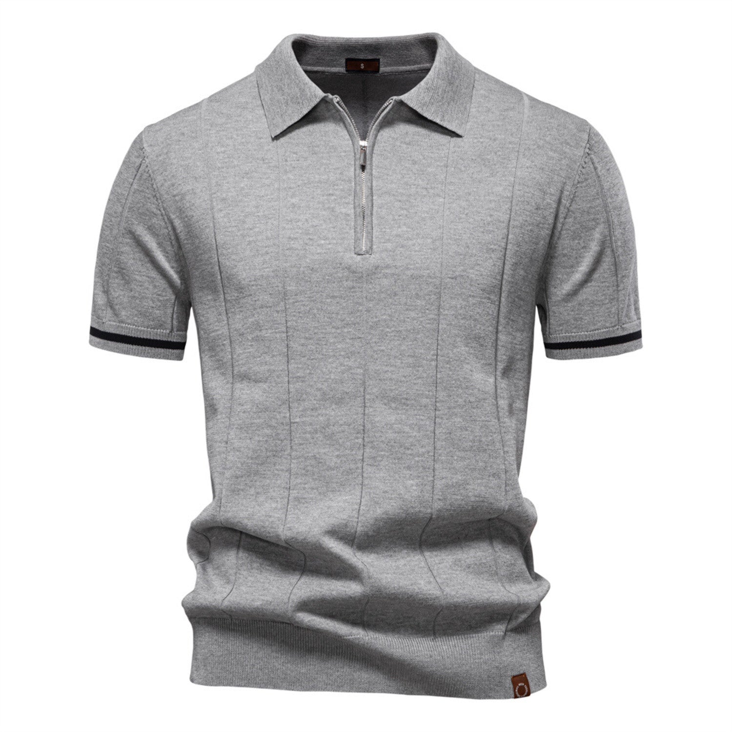 Zippered Paneled Polo T-shirt // Light grey