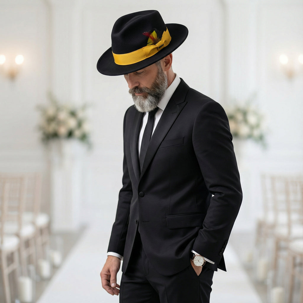 Black/Gold Crushable Wool Felt Fedora Hat for Men – 100% Australian Wool