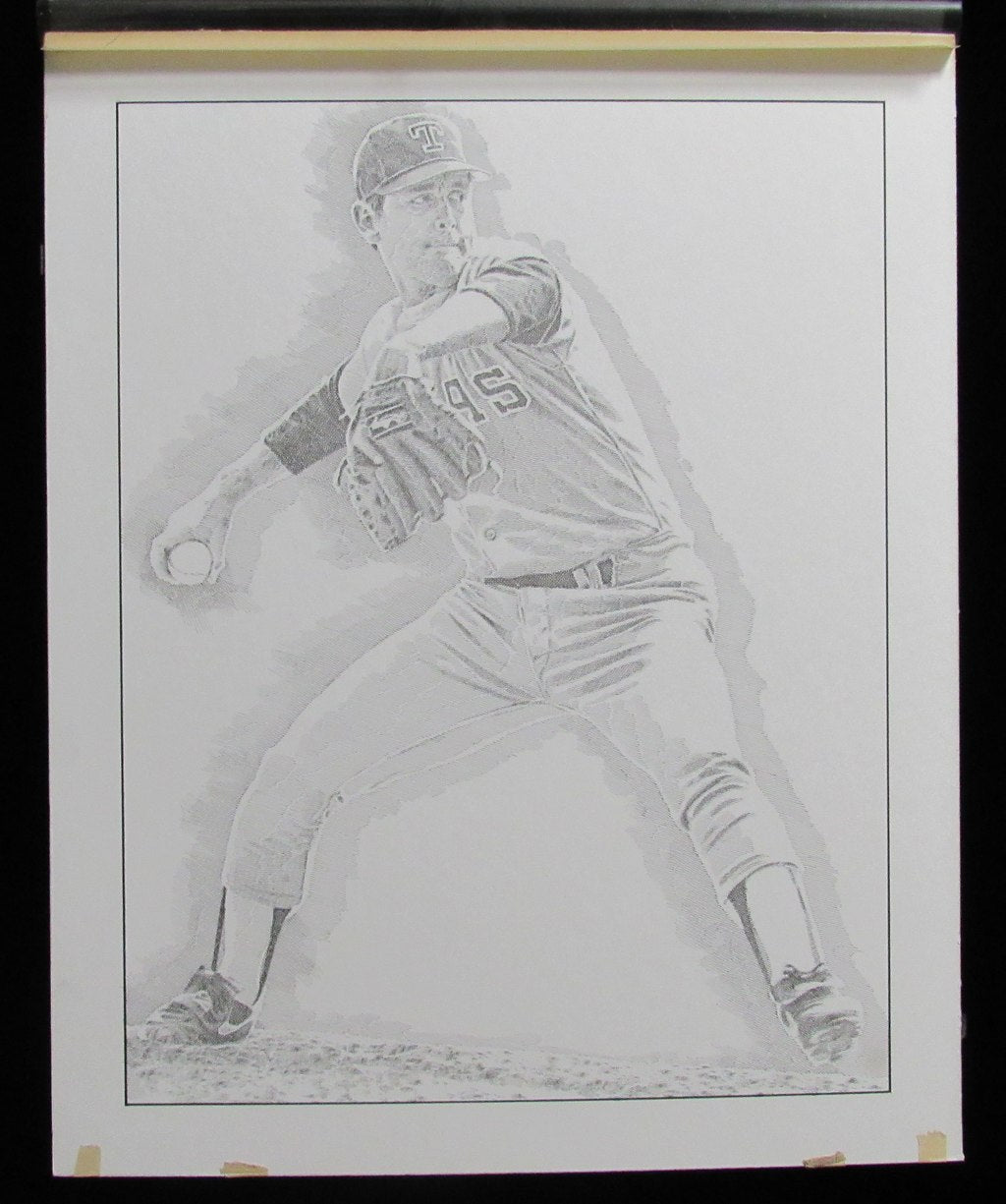 Nolan Ryan HOF UNSIGNED 16x20 B/W Drawing Texas Rangers 190124