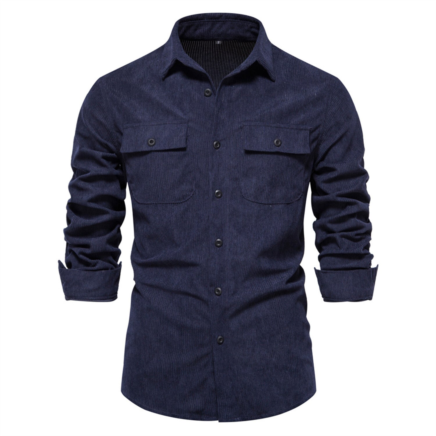 Corduroy Long Sleeve Button-Up Shirt // Navy Blue