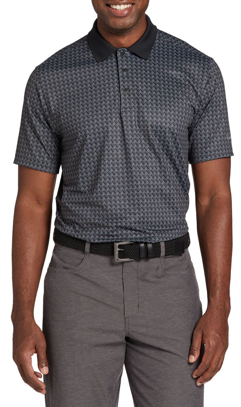 Walter Hagen Polo Shirt Mens  Gray Houndstooth Short Sleeve Collared SRT151