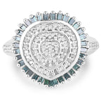 0.74 Carat Genuine White Diamond and Green Diamond .925 Sterling Silver Ring