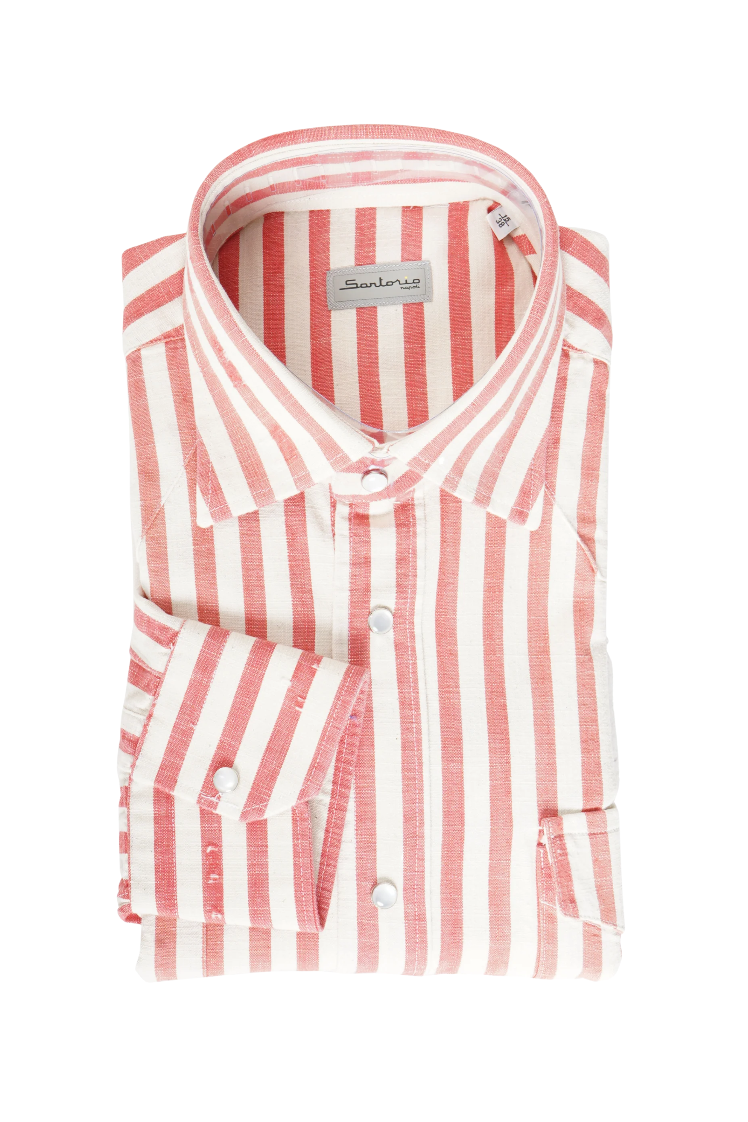 Sartorio Jumbo Pinstripe Denim Snap Button Cotton Overshirt