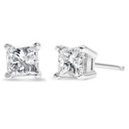 AGS Certified 14k White Gold 1.0 Cttw 4-Prong Set Princess-Cut Solitaire Diamond Push Back Stud Earrings for Women (E-F Color, I1-I2 Clarity)