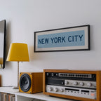 Framed New York City Columbia Blue and Navy Bus Scroll