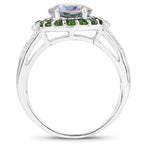 3.92 Carat Genuine Rainbow Quartz and Chrome Diopside .925 Sterling Silver Ring