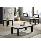 Modern 3 Piece Living Room Table Set With Faux Marble Top - Black / White