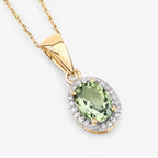1.27 Carat Genuine Green Tourmaline and White Diamond 14K Yellow Gold Pendant