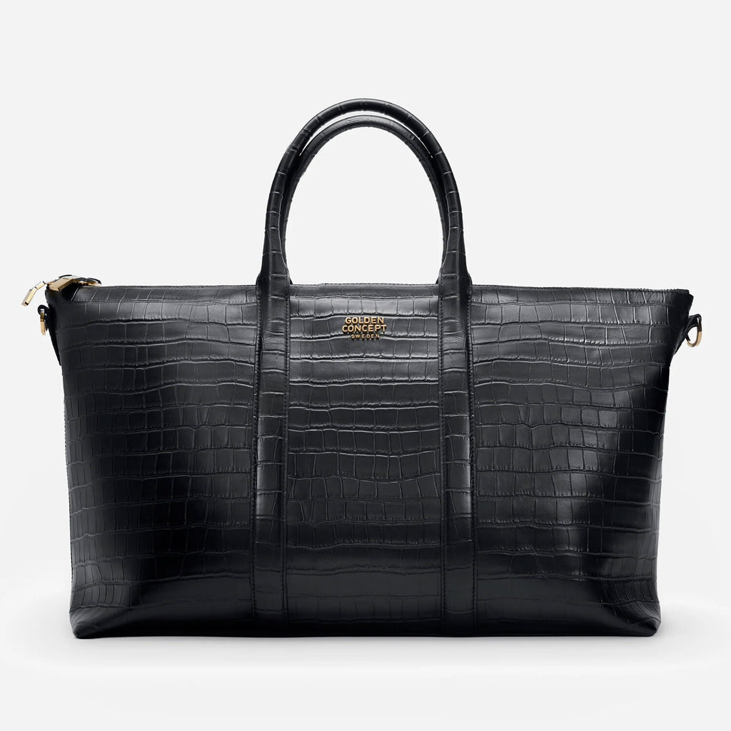 Croc-Embossed Leather Weekend Bag // Black
