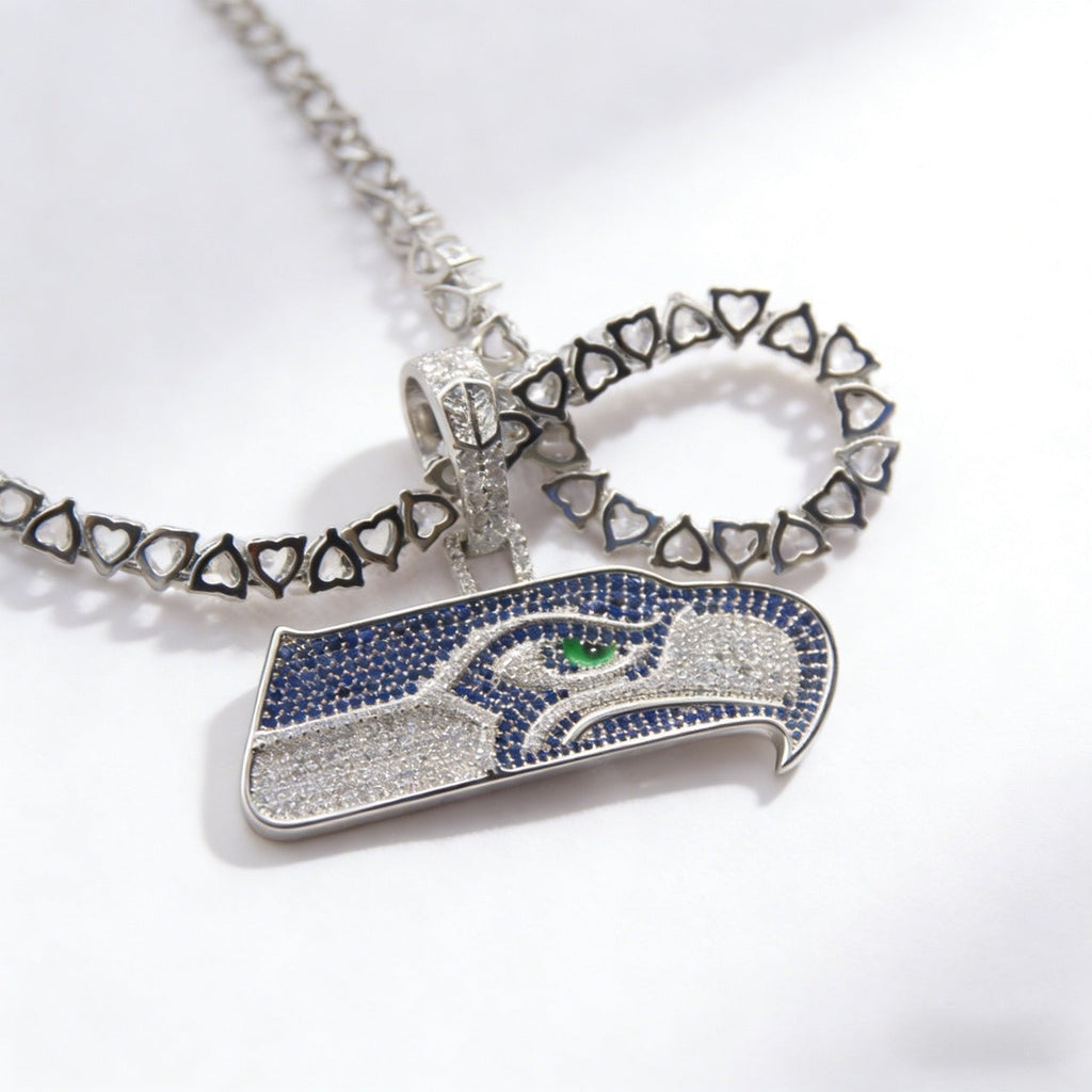 Seattle Seahawks Logo Pendant Necklace – with Heart Tennis Chain for Fans
