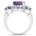 4.88 Carat Genuine Amethyst and Tanzanite .925 Sterling Silver Ring