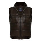 Zip Up Utility Striped Quilted Vest // Brown