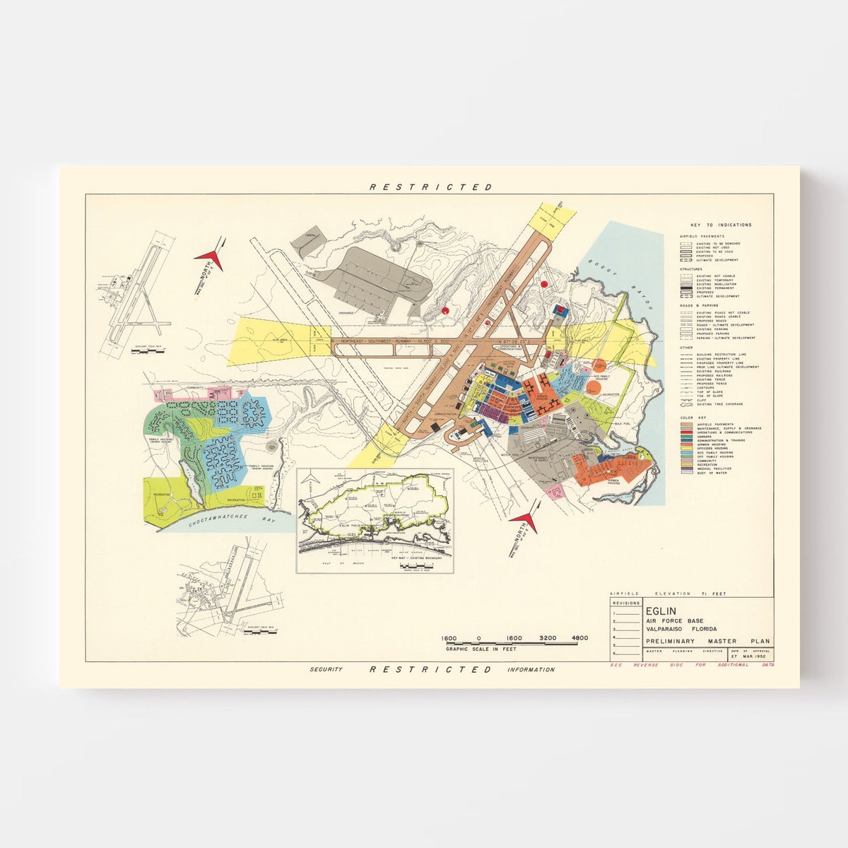 Vintage Map of Eglin Air Force Base, 1952