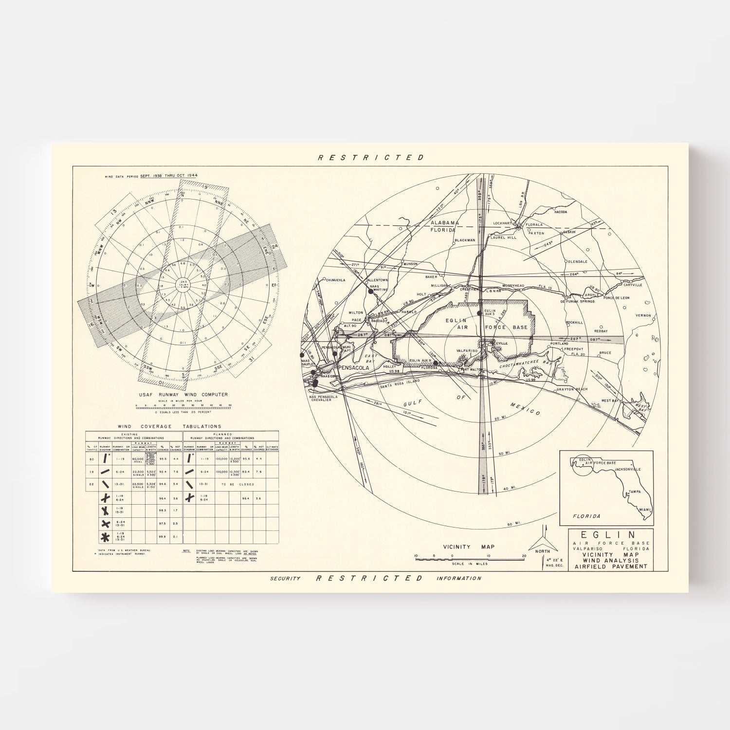 Vintage Map of the Eglin Air Force Base Vicinity, 1952