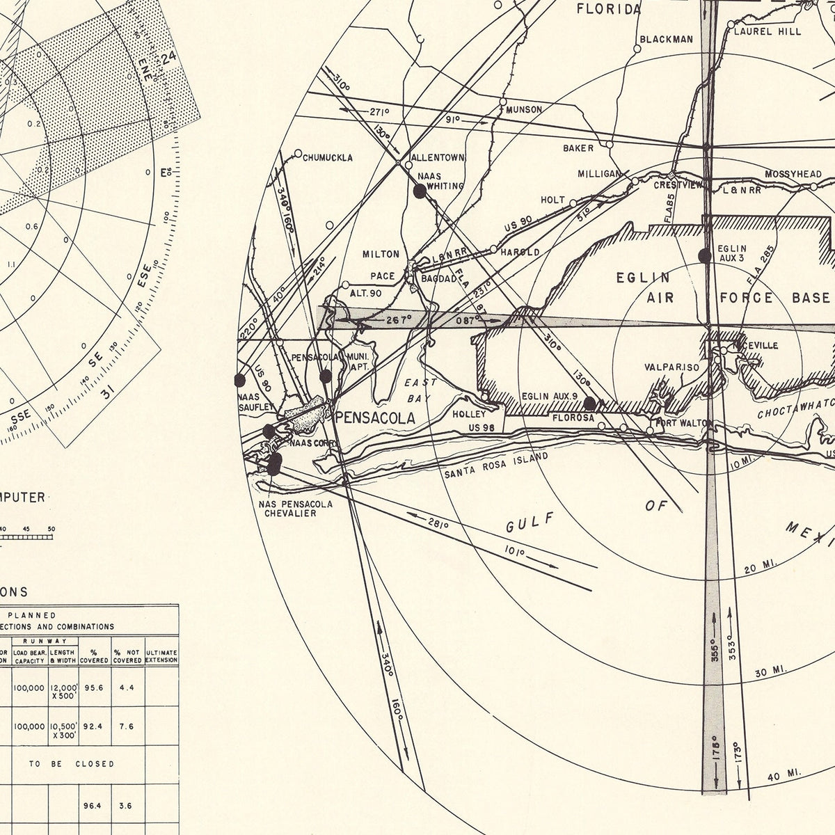 Vintage Map of the Eglin Air Force Base Vicinity, 1952