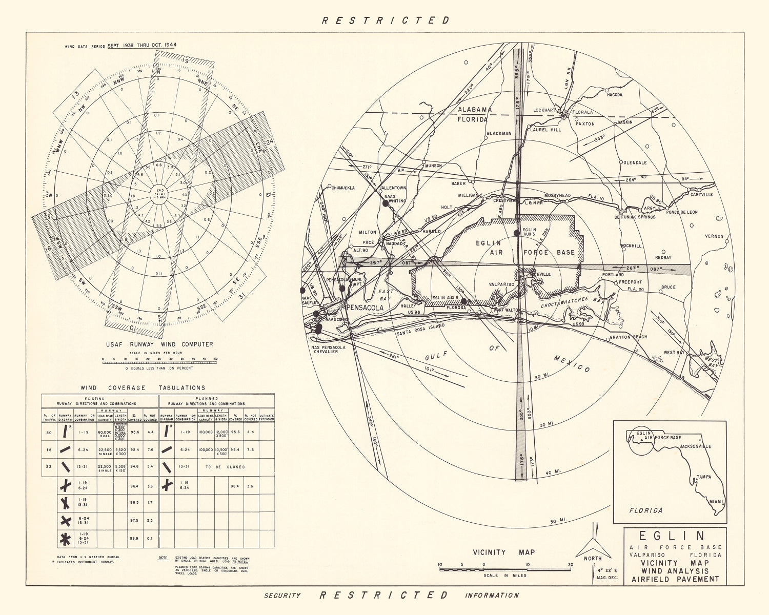 Vintage Map of the Eglin Air Force Base Vicinity, 1952