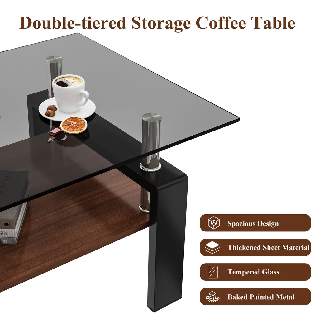 Modern Rectangular Coffee Table With Tempered Transparent