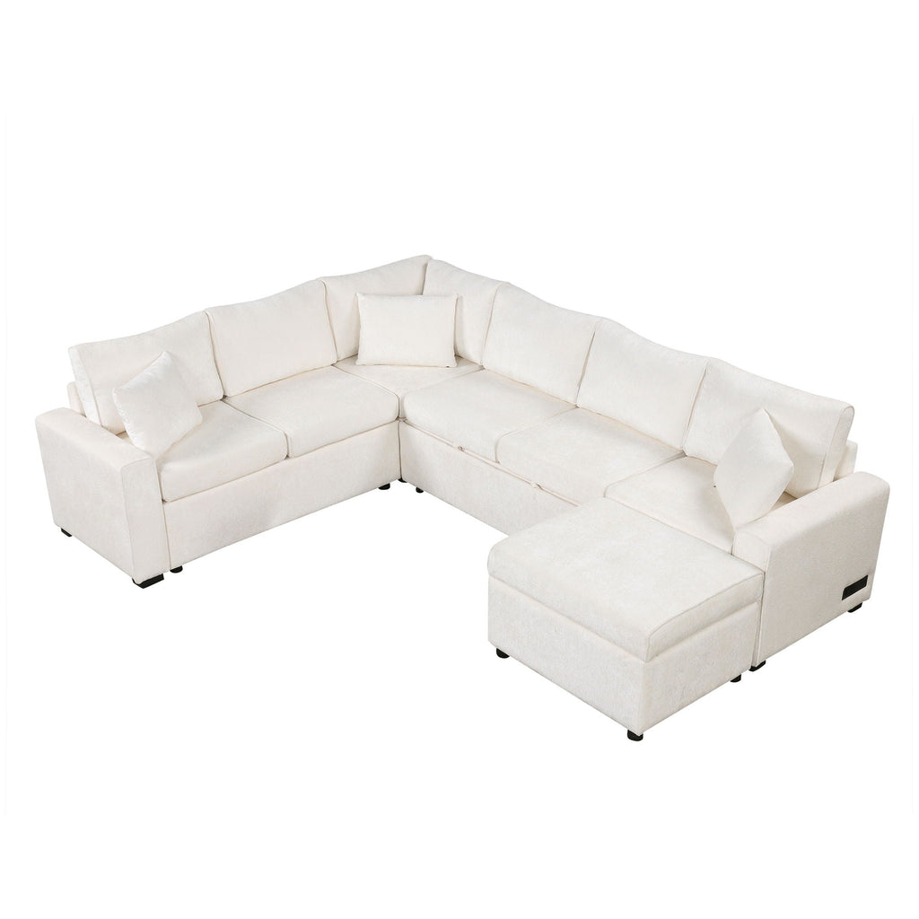 Sectional Sofa Pull-Out Sofa Bed Sleeper With A Storage Ottoman