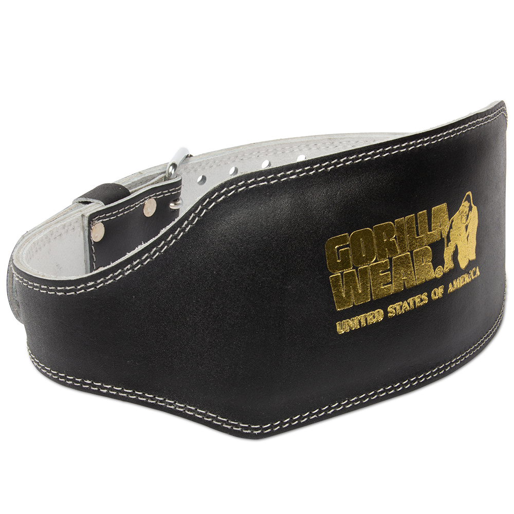 Gorilla Wear 6 Inch Padded Leather Lifting Belt - Black/Gold