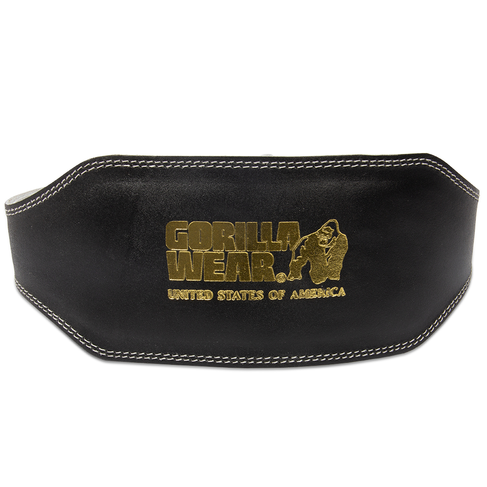 Gorilla Wear 6 Inch Padded Leather Lifting Belt - Black/Gold