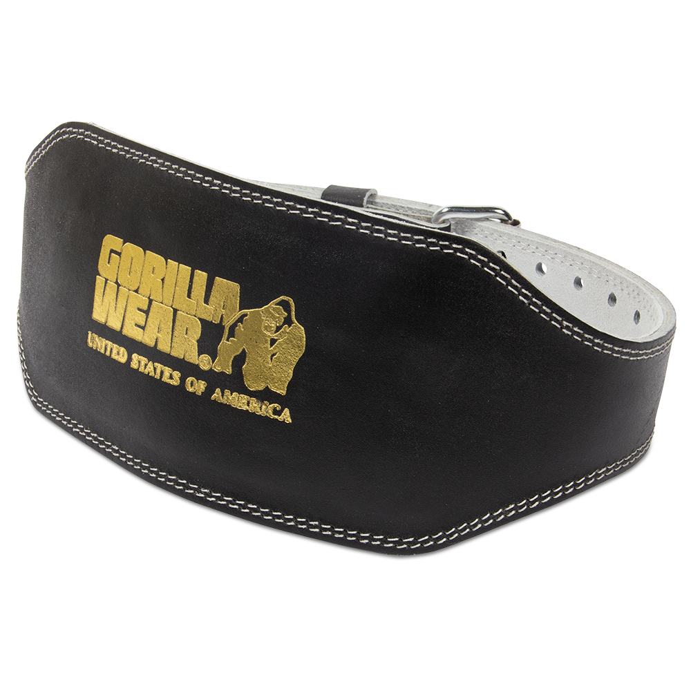 Gorilla Wear 6 Inch Padded Leather Lifting Belt - Black/Gold