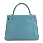 Hermès // Epsom Leather Kelly 28 Handbag // Blue Jean + Silver // Pre-Owned