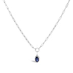 10K White Gold 6x4 mm Oval Blue Sapphire Solitaire Paperclip Pendant Necklace - 18" Inches