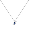 14K White Gold 6x4mm Pear Blue Sapphire and Diamond Accent Charm Pendant Necklace - 18" Inches