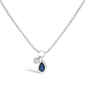 10K White Gold 6x4 mm Pear Blue Sapphire and Diamond  Accent Charm Pendant Necklace - 18" Inches