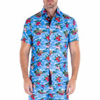Island Time Short Sleeve Button Up Shirt // Blue