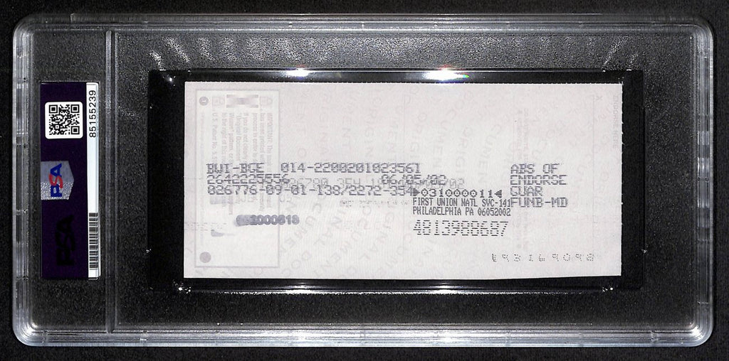 Johnny Unitas Signed 6/1/02 Check PSA/DNA MINT 9 188661