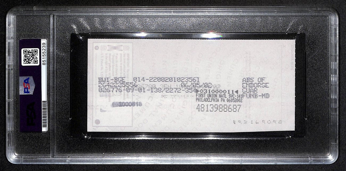 Johnny Unitas Signed 6/1/02 Check PSA/DNA MINT 9 188661