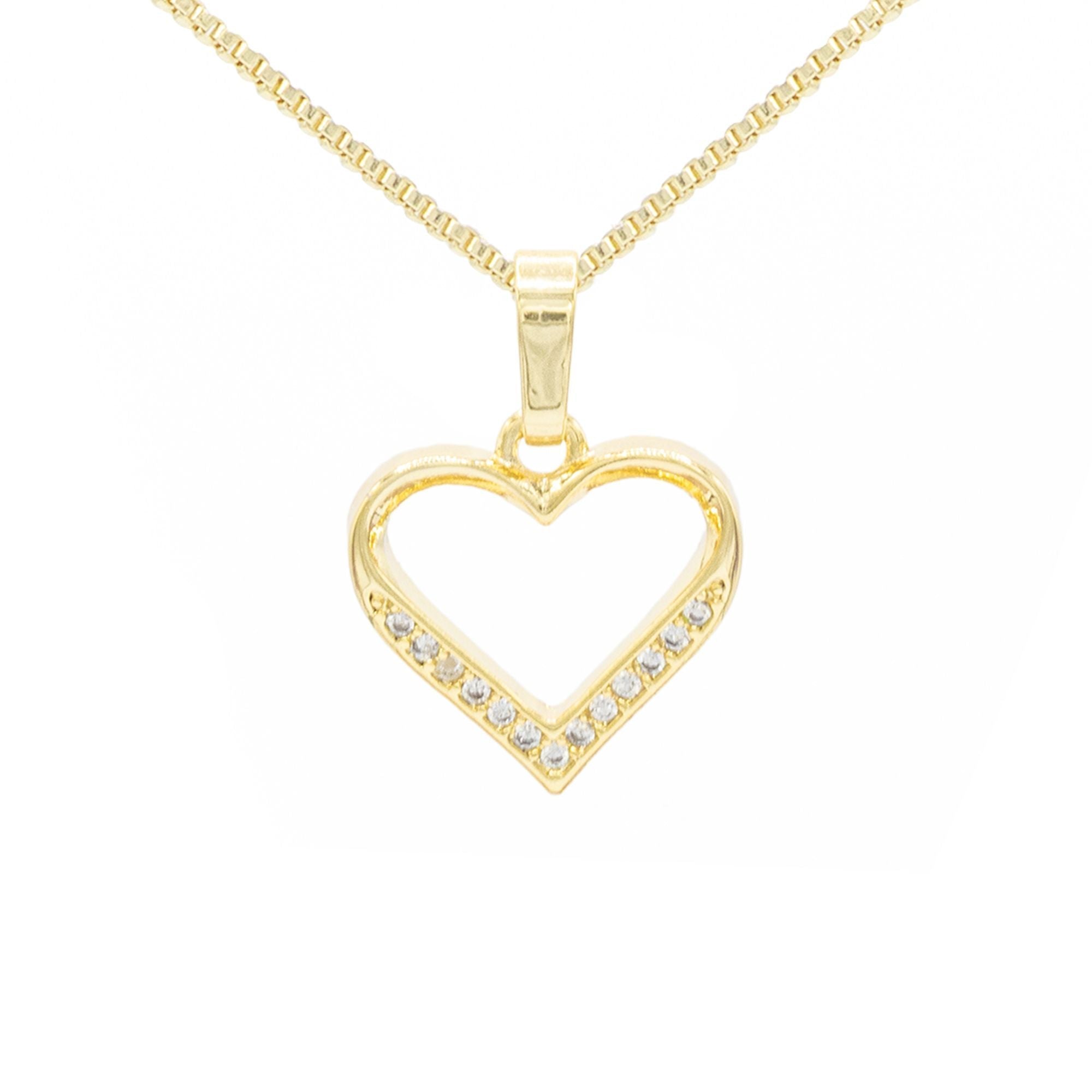 Cubic Zirconia 14K Gold Filled Delicate Heart Pendant Necklace Set