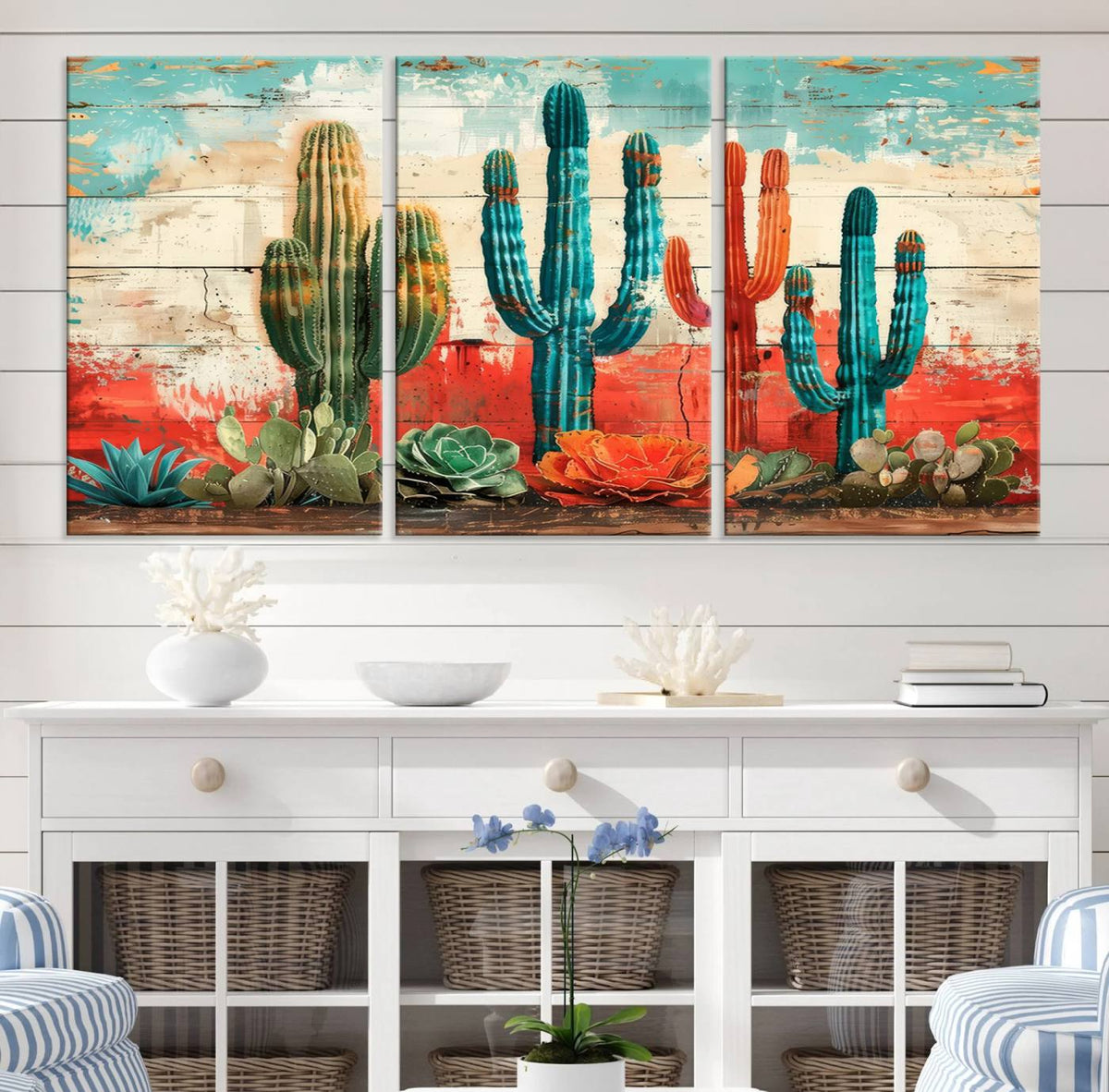 Colorful Cacti Wall Art | Framed Vibrant Succulent Canvas