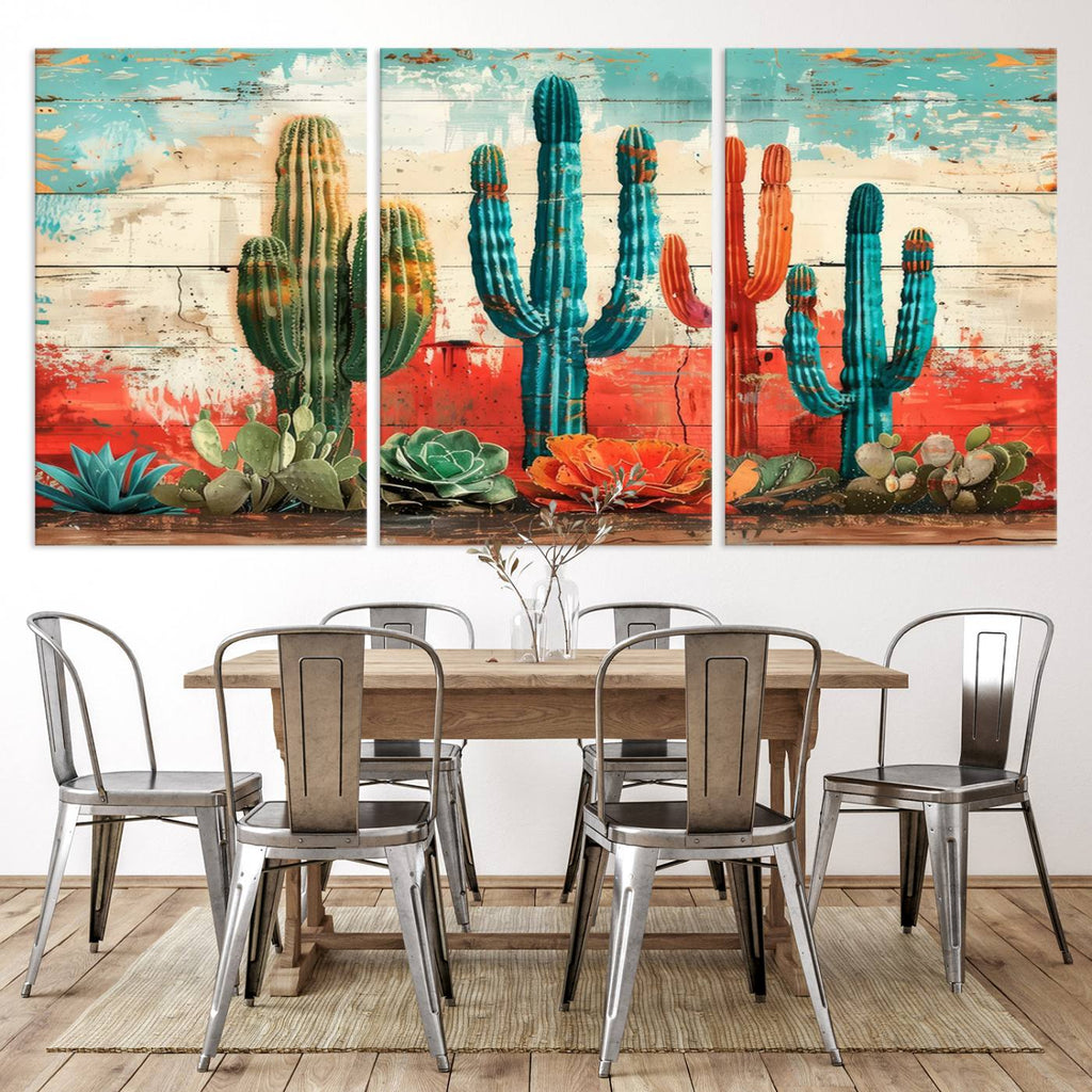 Colorful Cacti Wall Art | Framed Vibrant Succulent Canvas