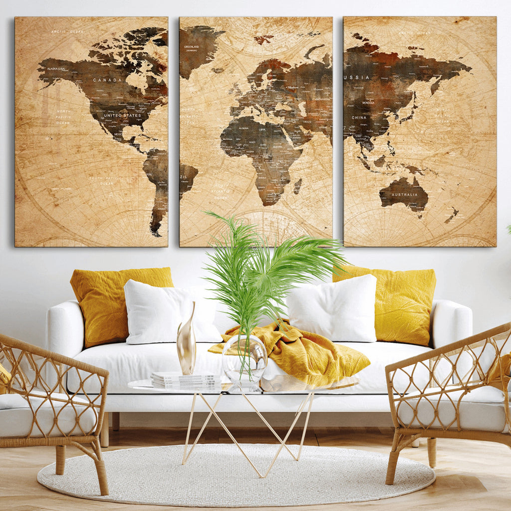 Push Pin World Map Canvas Print | Framed Travel Tracker Wall Art