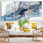 Blue Abstract Canvas Wall Art Print | Fluid Marble Effect Abstract Art