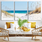 Serene Coastal Dune Path with Ocean View, 3-Panel Beach Canvas Wall Art