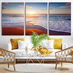 Tropical Ocean Sunset Wall Art Canvas Print, Golden Beach Horizon, Coastal Island Decor