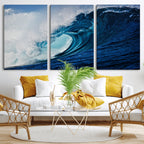 Ocean Wave at Sunset Canvas Art, Large Wall Print of Vibrant Water Waves