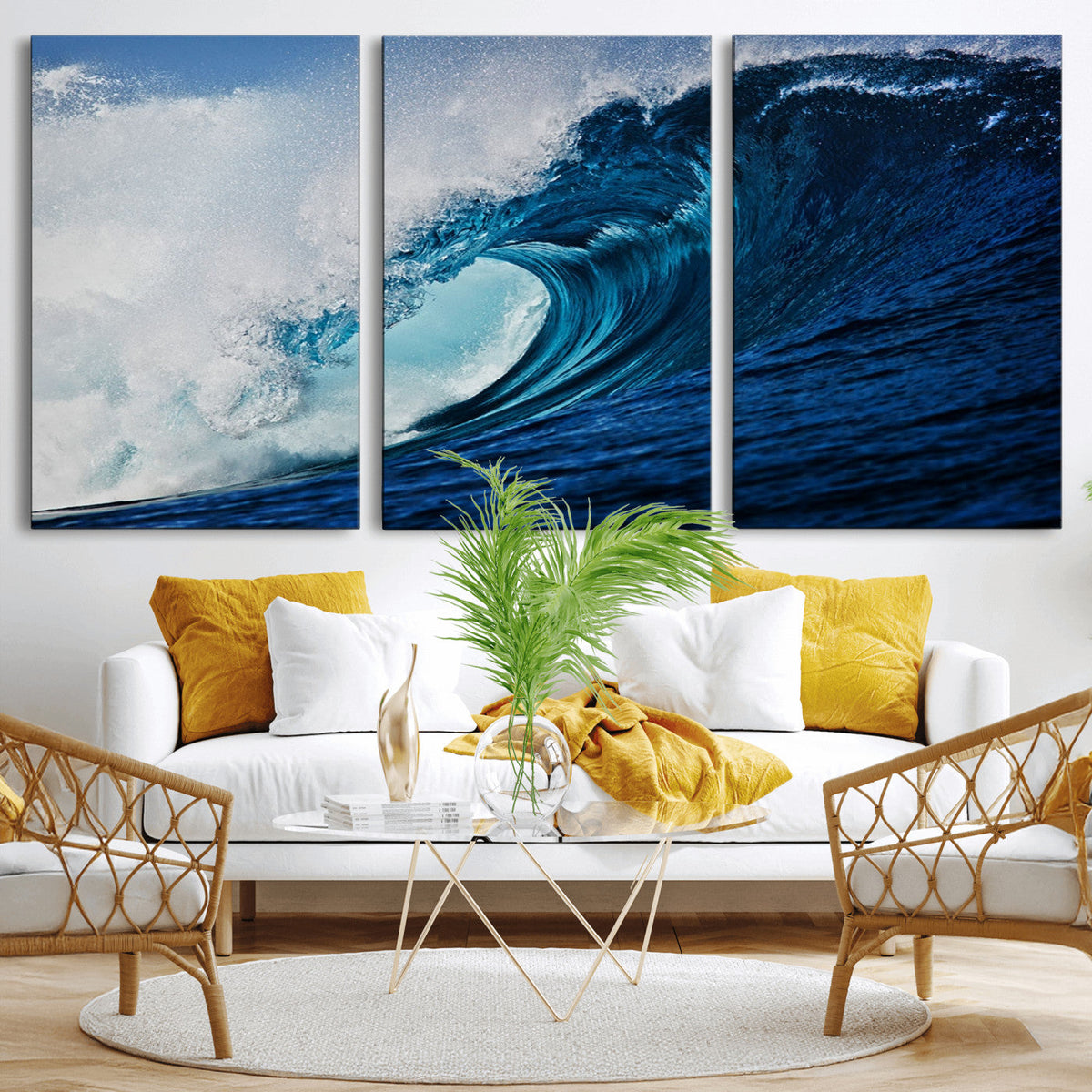 Ocean Wave at Sunset Canvas Art, Large Wall Print of Vibrant Water Waves