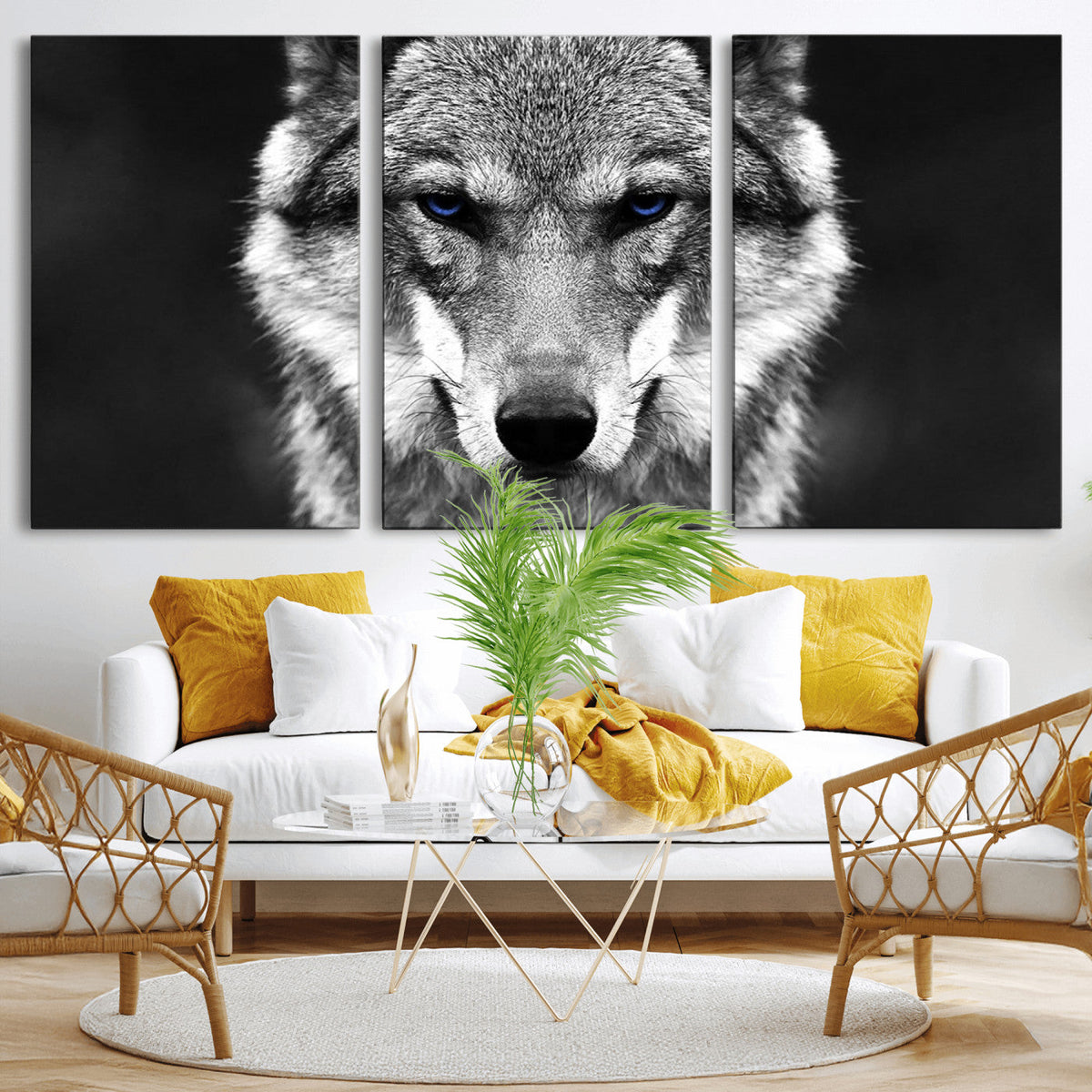 Black and White Wild Wolf Wall Art Canvas Print