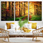 Sunlight Through Trees Wall Art Canvas Print | Autumn Forest Wall Art